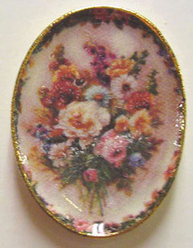 Dollhouse Miniature Floral Oval Tray